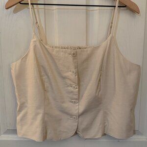 Target Cream Structured Button-Front Camisole with Smocked Back L